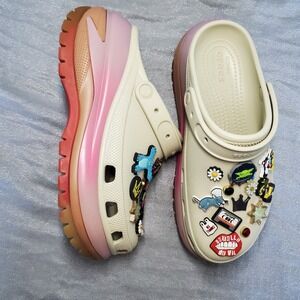 Crocs Platform Mega Crush Clogs Bone Pink Ombre Color Dip Jibbitz Charms Limited